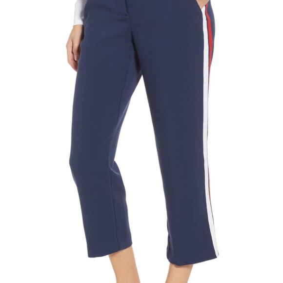 TOMMY JEANS Blue Side Stripe Pants Cropped 31 NWT Navy Blue Red Accent Elastic - Picture 2 of 8